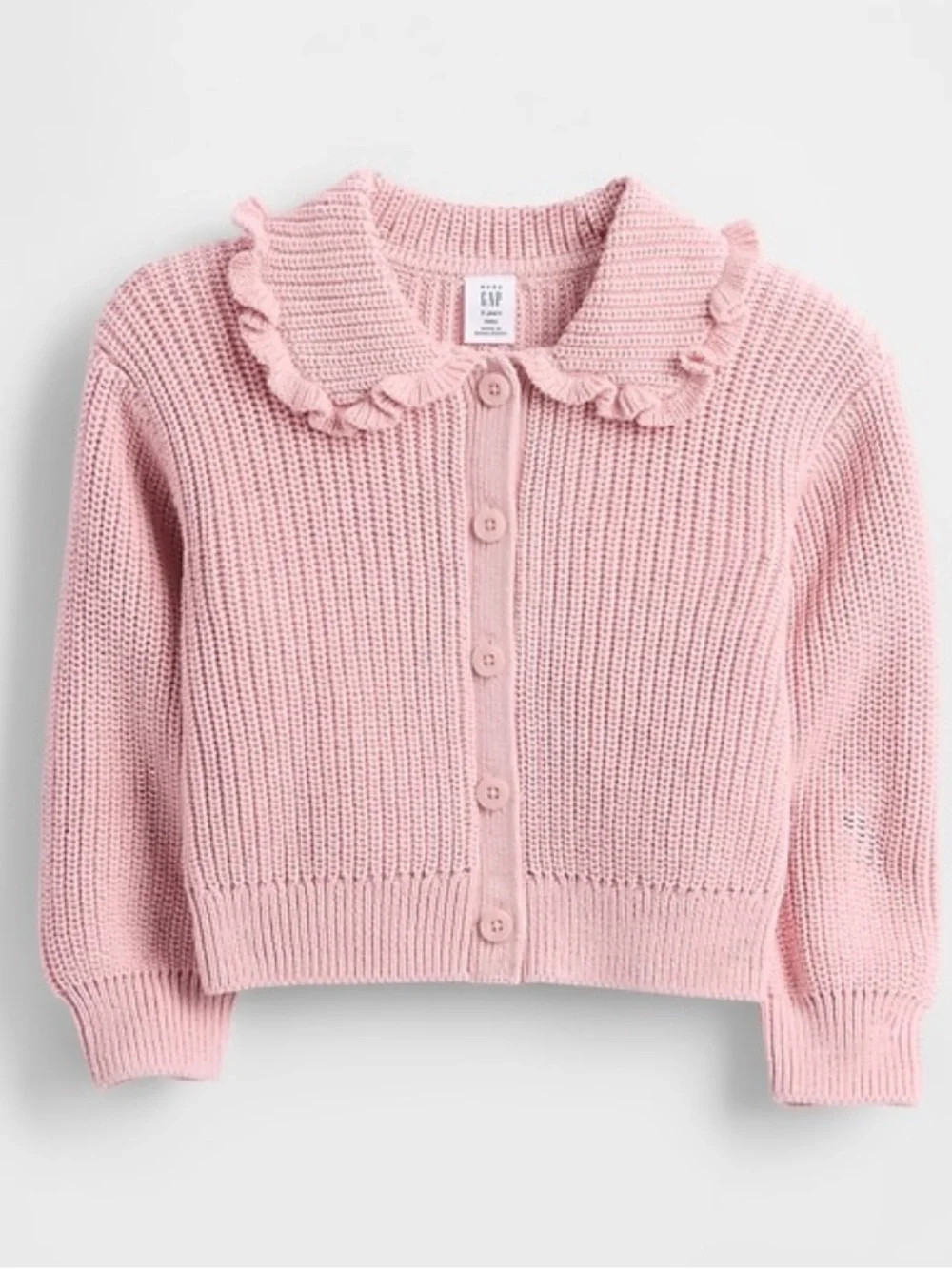 GAP Pink Ruffled Collar Knit Cardigan